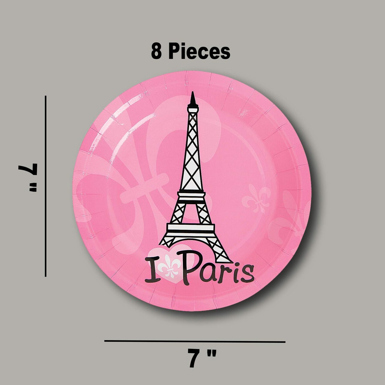 8 Ct. Perfectly Paris Eiffel Tower Dessert Plates 7" Pink Paper Plates for Paris-Themed Party